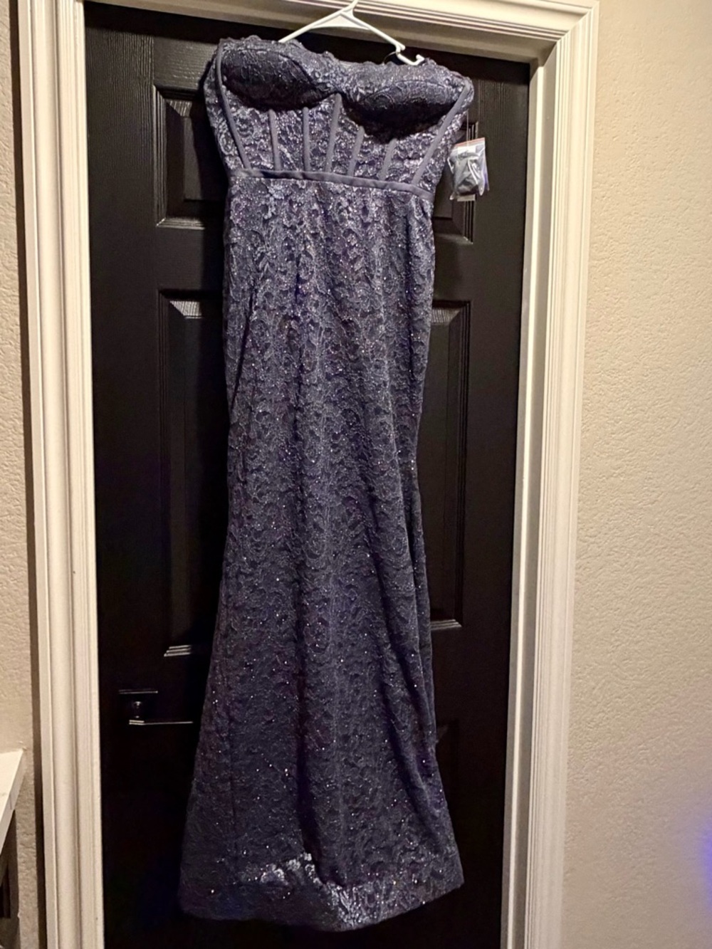 Strapless Beaded Lace Prom dress in Slate blue size 7